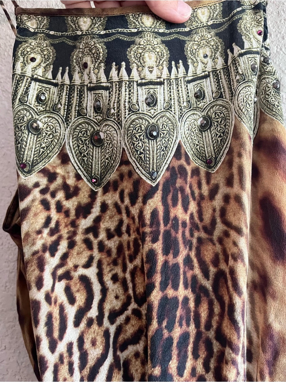 Camilla Leopard Print Silk embellished rhinestone Romper Playsuit in Brown & Tan - Picture 8 of 16